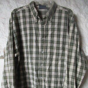 Men's Raw Edge Sportswear Green Plaid Button Down Shirt Size XL